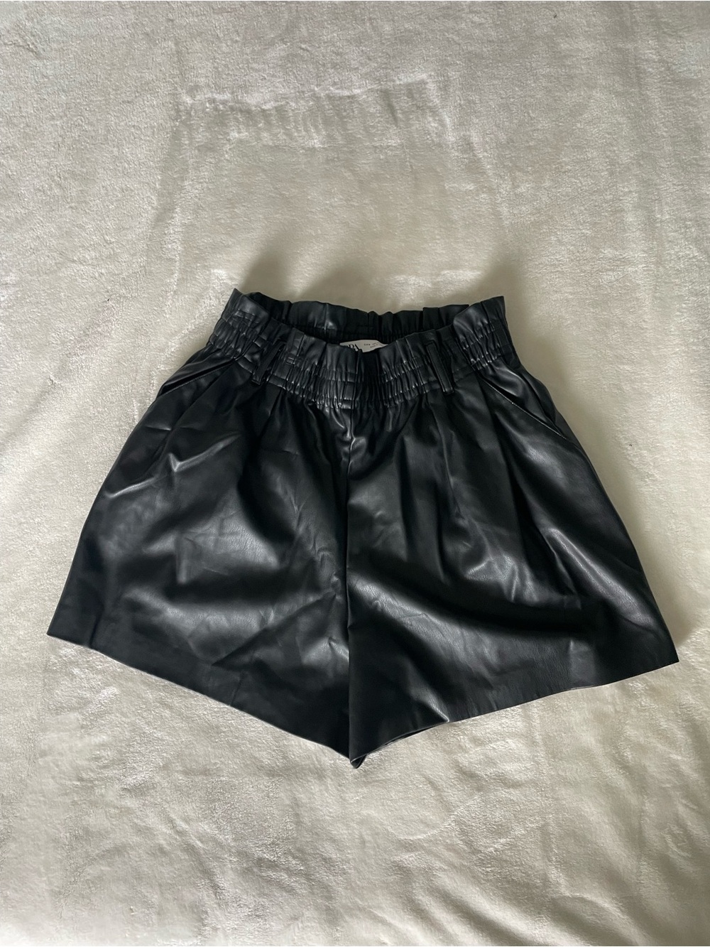 Zara Black High-Waist Faux Leather Shorts
